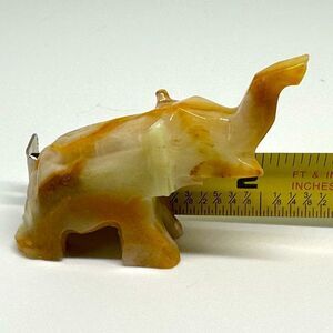 Vintage Alabaster Onyx Stone Hand Carved Elephant Trunk Up Figurine